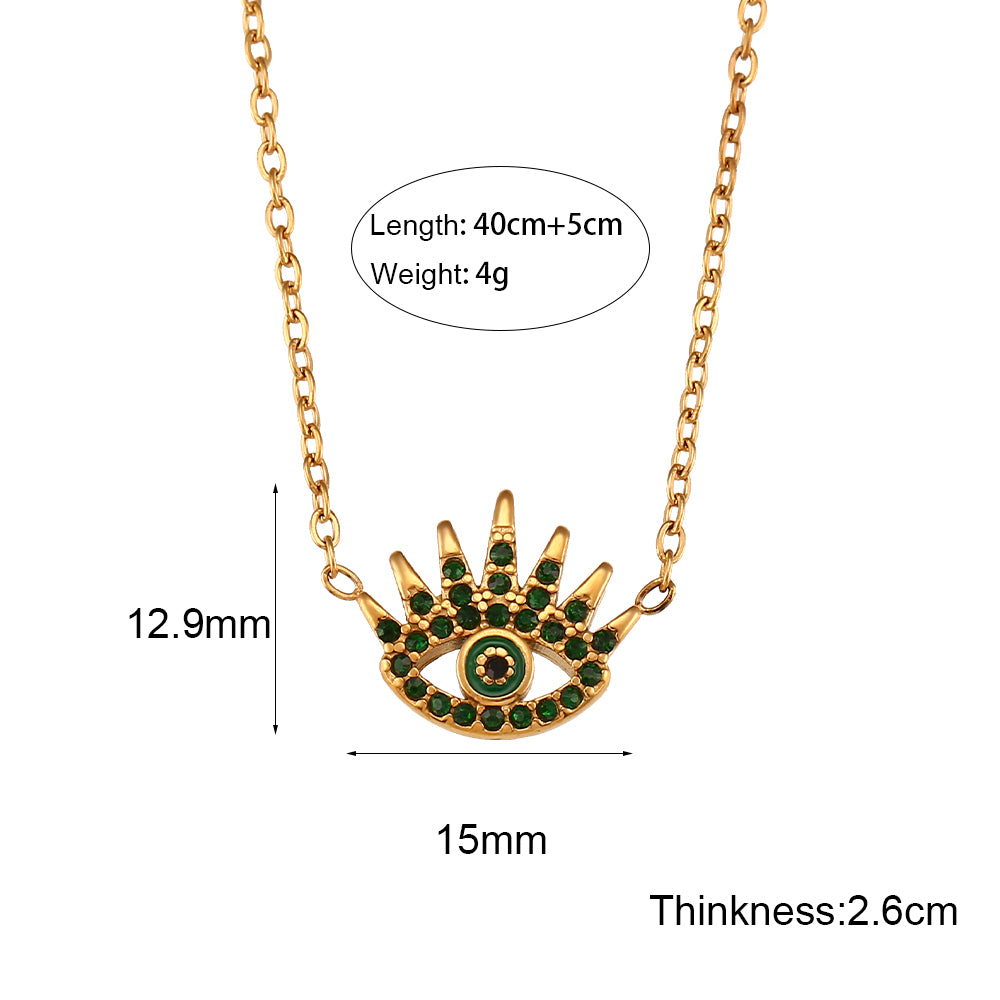 18k Gold Plated 316L Stainless Steel Dainty Zircon Evil Eye Pendant Necklace