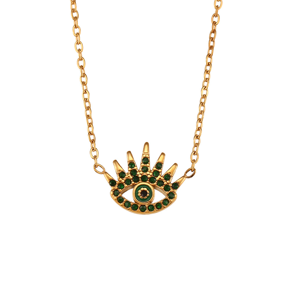 18k Gold Plated 316L Stainless Steel Dainty Zircon Evil Eye Pendant Necklace