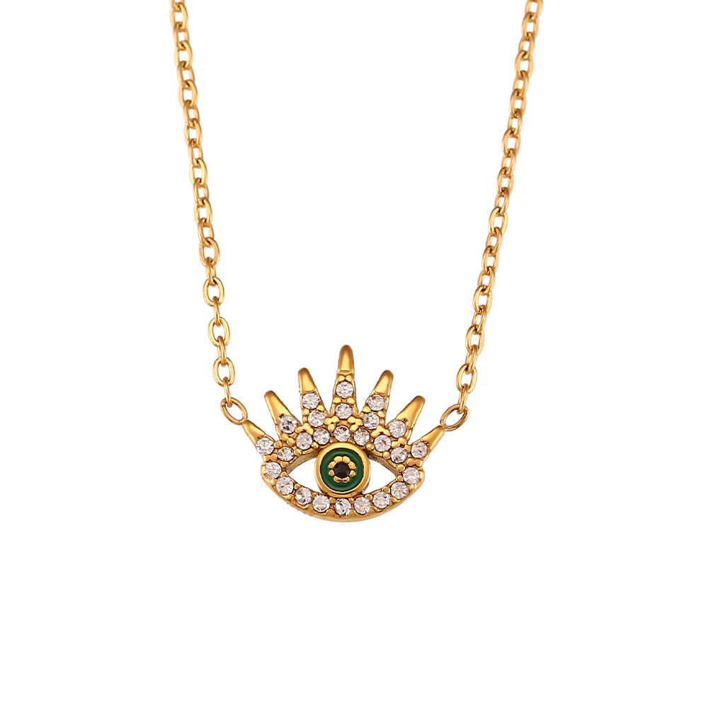 18k Gold Plated 316L Stainless Steel Dainty Zircon Evil Eye Pendant Necklace