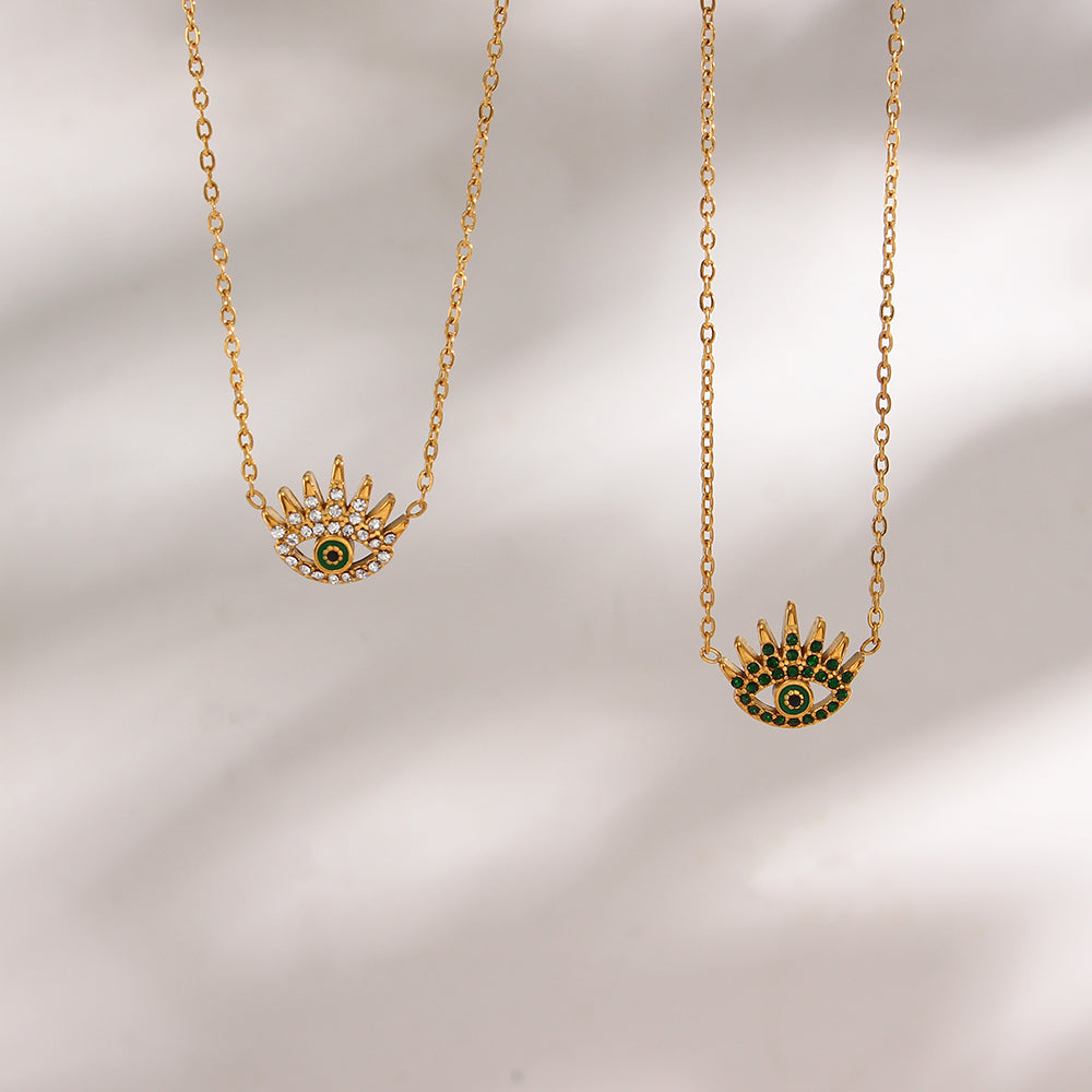 18k Gold Plated 316L Stainless Steel Dainty Zircon Evil Eye Pendant Necklace