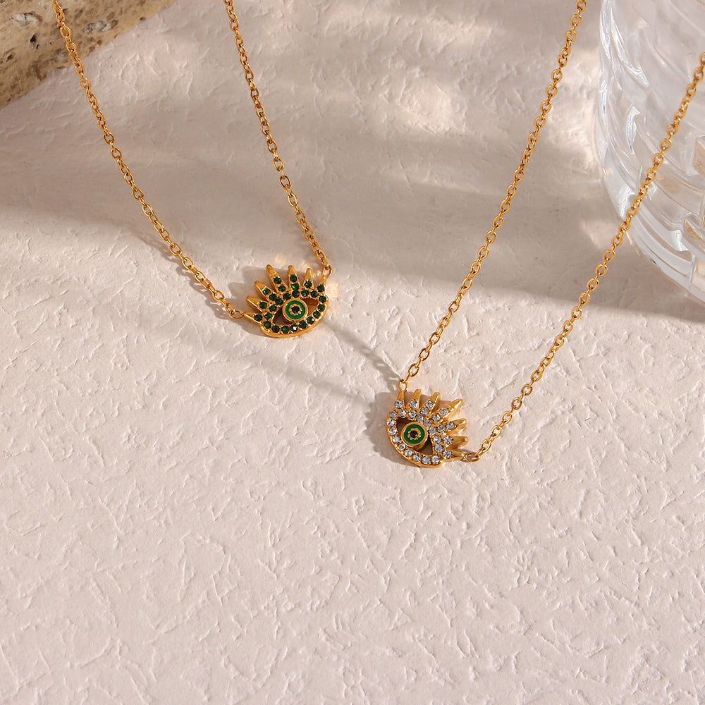 18k Gold Plated 316L Stainless Steel Dainty Zircon Evil Eye Pendant Necklace