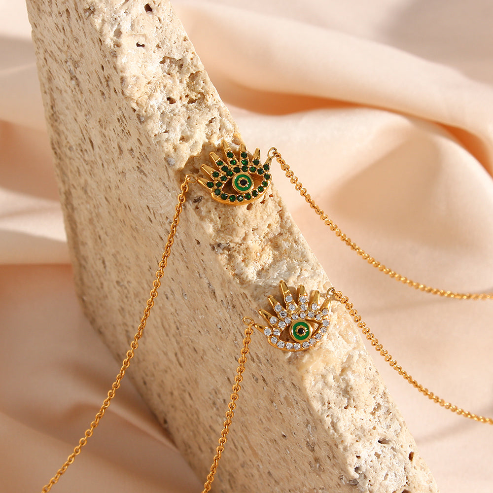 18k Gold Plated 316L Stainless Steel Dainty Zircon Evil Eye Pendant Necklace