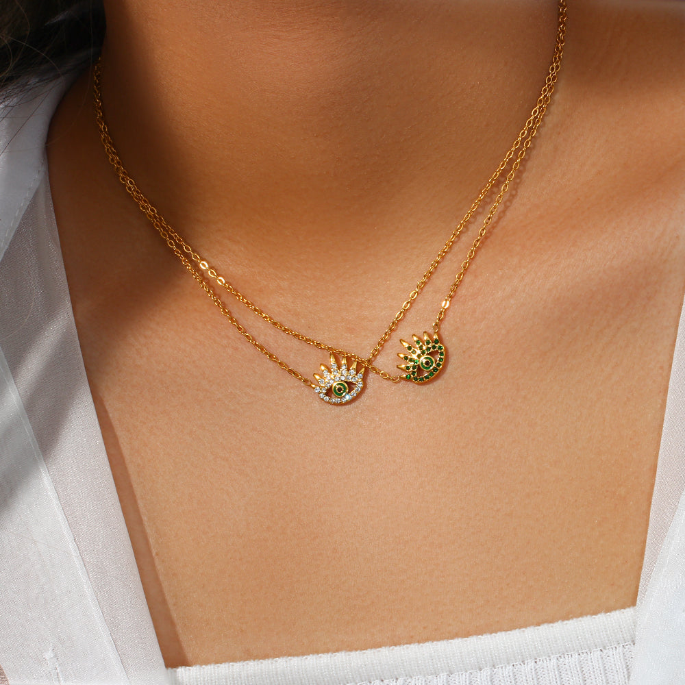 18k Gold Plated 316L Stainless Steel Dainty Zircon Evil Eye Pendant Necklace