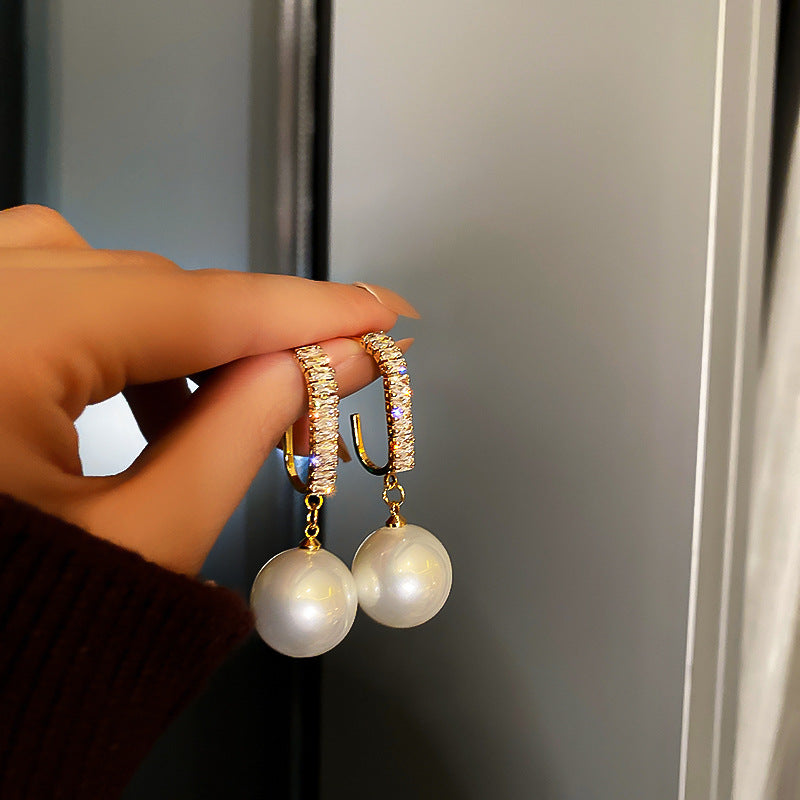 18k Gold Plated Rhinestone Pearl Drop Dangle Earrings