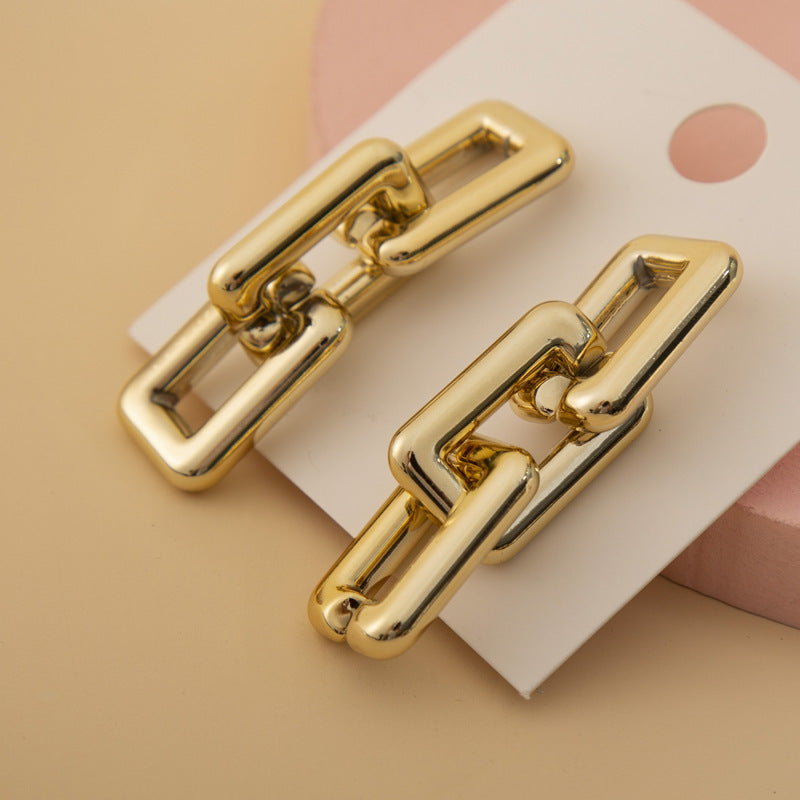 18k Gold Plated Chunky Linked Square Chain Drop Dangle Earrings