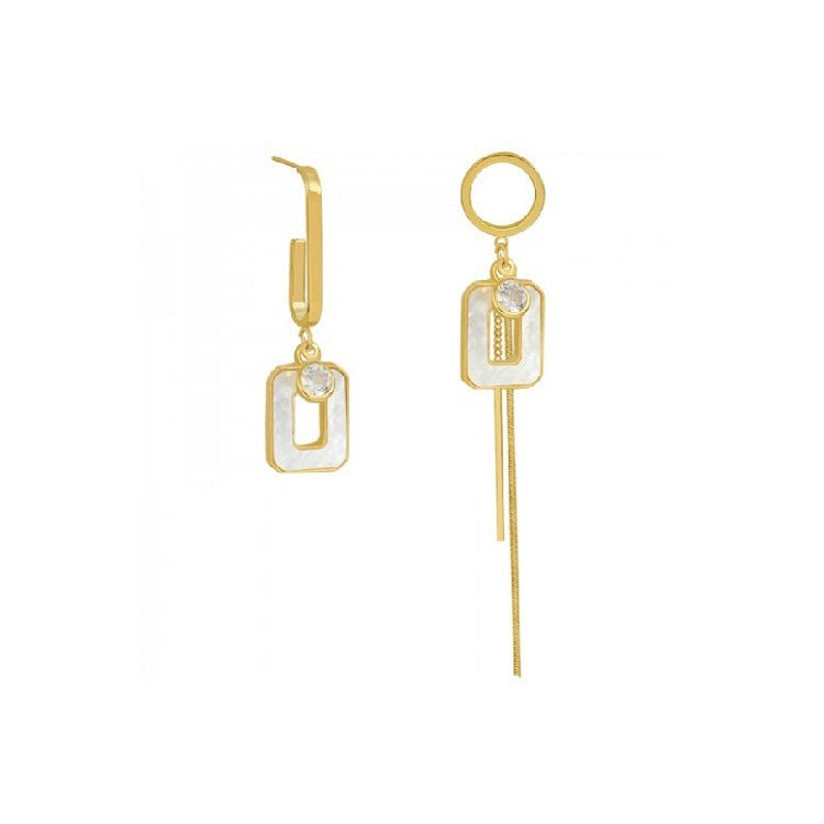 925 Sterling Silver Post Asymmetrical Cut-Out Drop Tassel Dangle Earrings