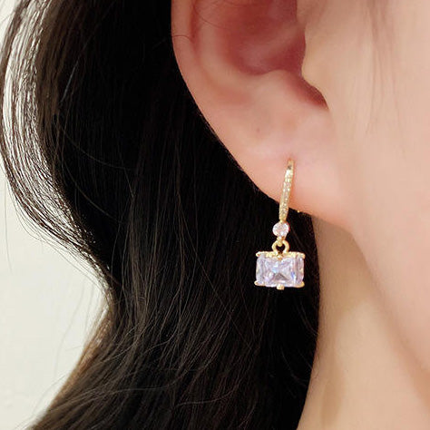 18k Gold Plated Cubic Zirconia Square Drop Dangle Earrings