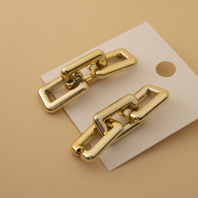 18k Gold Plated Chunky Linked Square Chain Drop Dangle Earrings