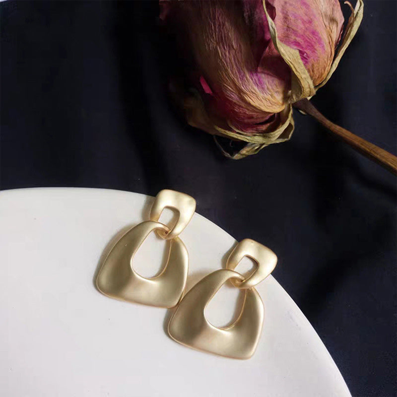 925 Sterling Silver Post Gold Plated Geometric Metal Earrings