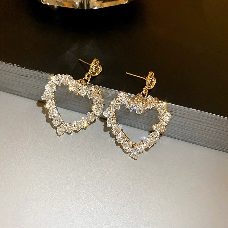 925 Sterling Silver Post 18k Gold Plated Zircon Heart Dangle Earrings
