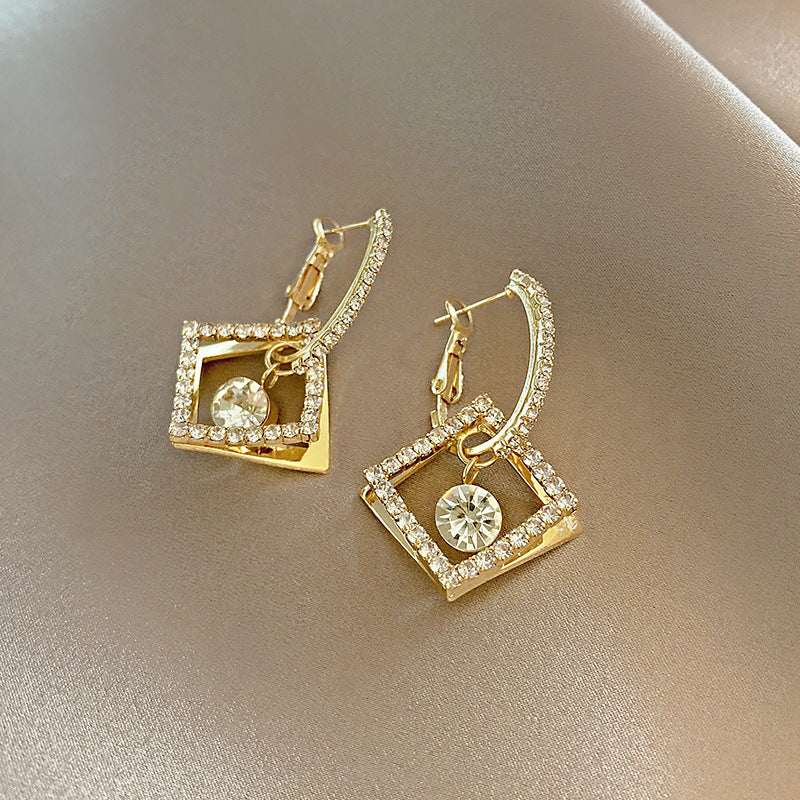 925 Sterling Silver Post 18k Gold Plated Rhinestone Dangle Earrings