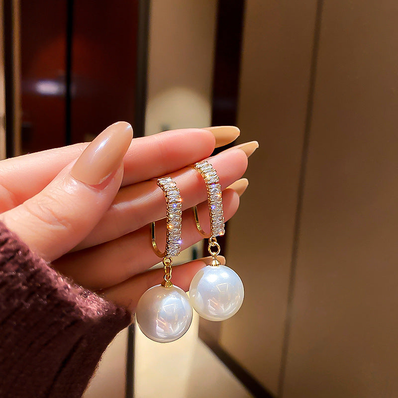 18k Gold Plated Rhinestone Pearl Drop Dangle Earrings