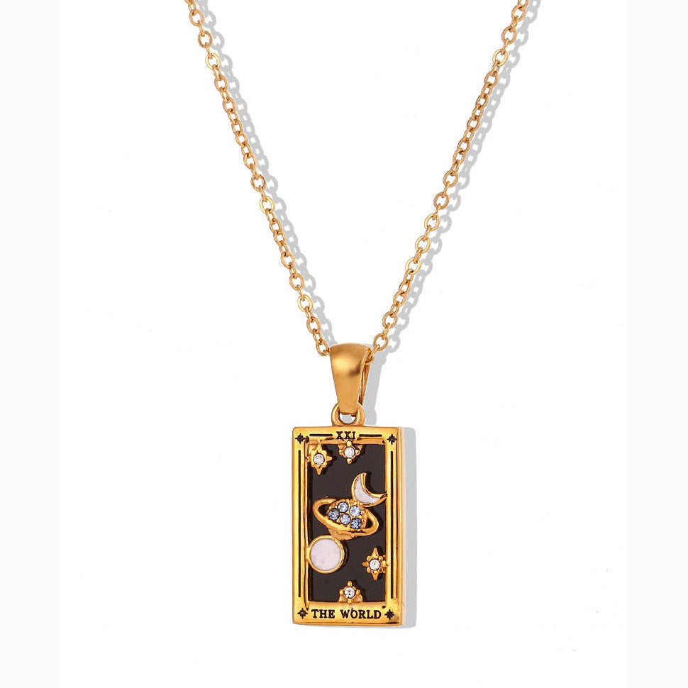 18k Gold Plated 316L Stainless Steel Tarot Cards Pendant Necklace