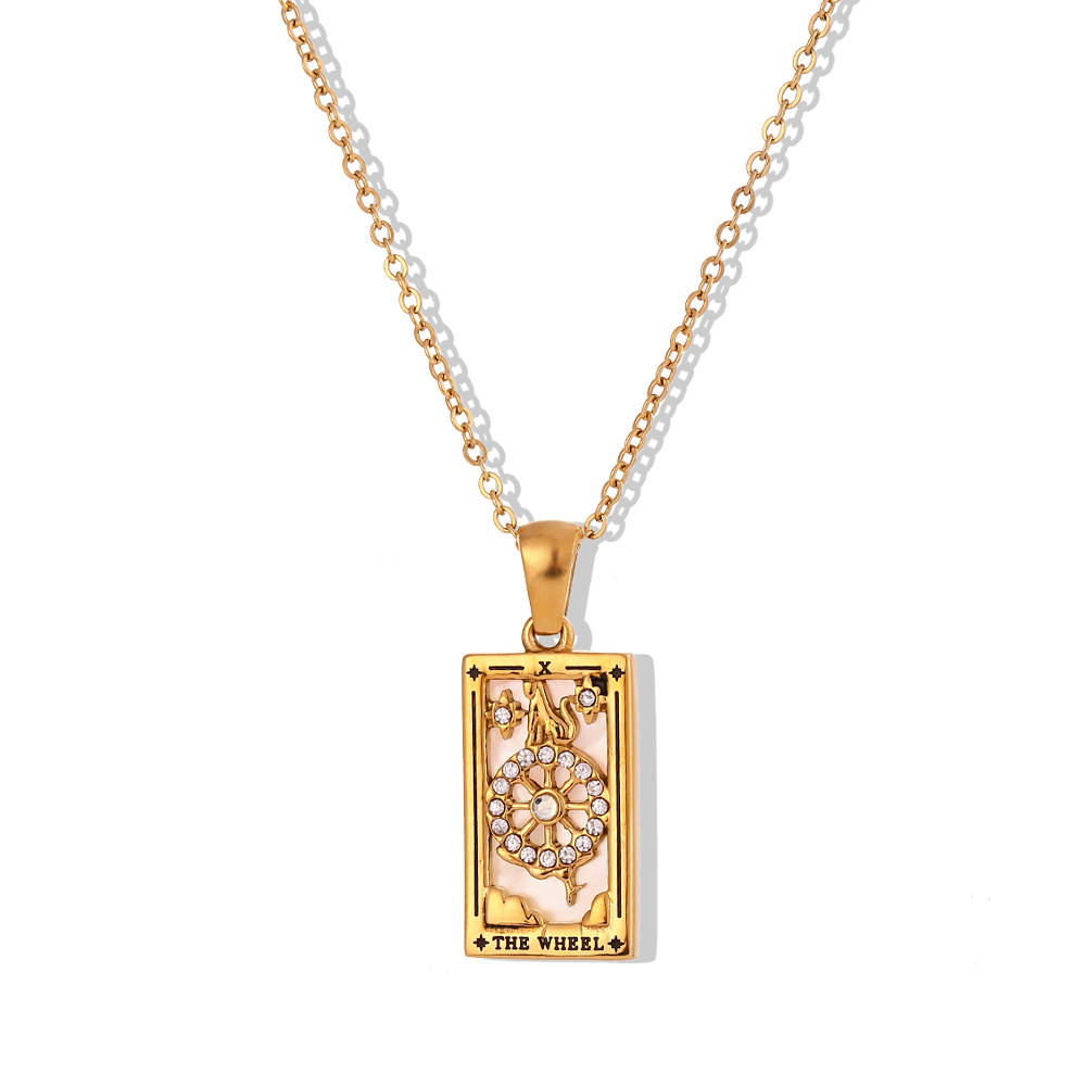 18k Gold Plated 316L Stainless Steel Tarot Cards Pendant Necklace