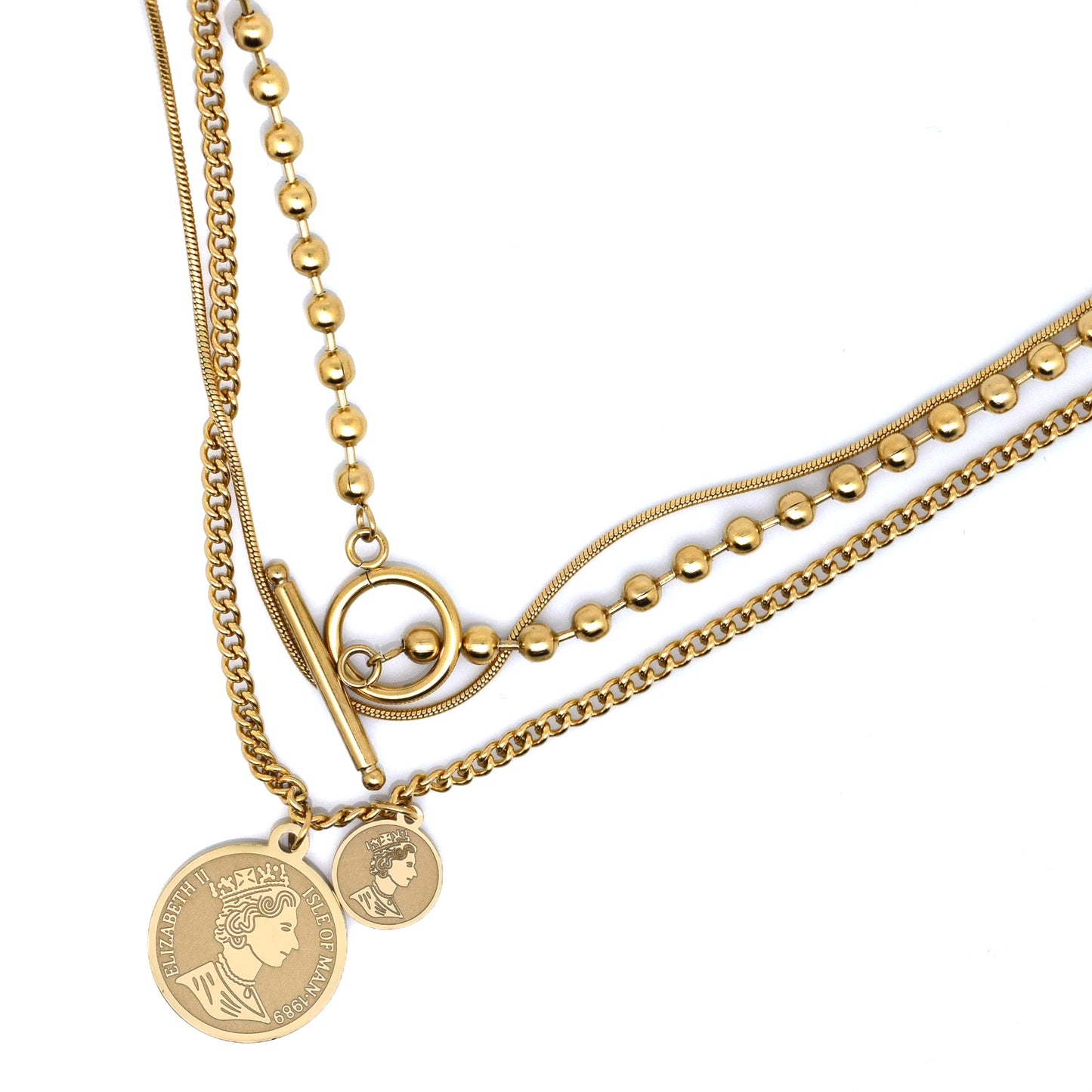 18K Gold Plated Stainless Steel Coin Pendant 2 in 1 Necklace