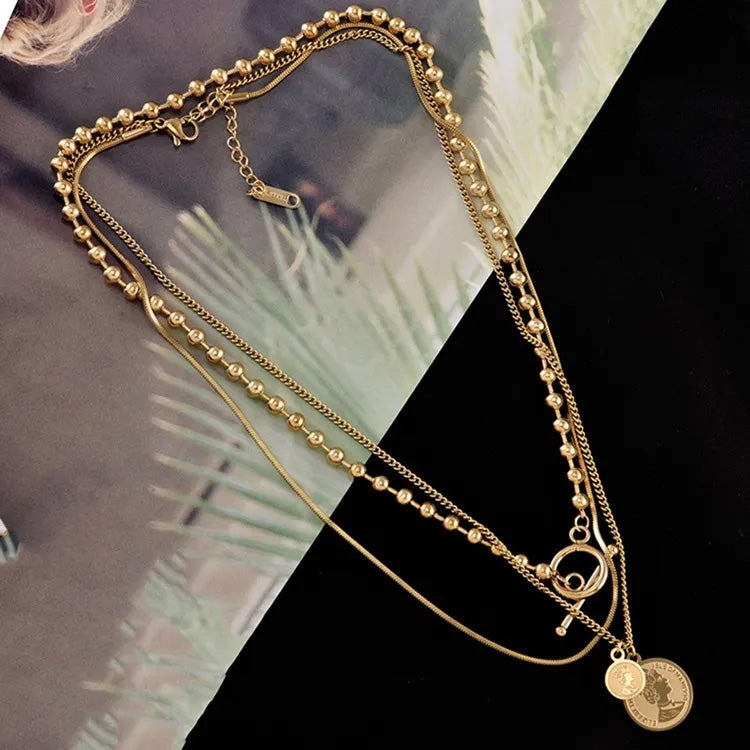 18K Gold Plated Stainless Steel Coin Pendant 2 in 1 Necklace