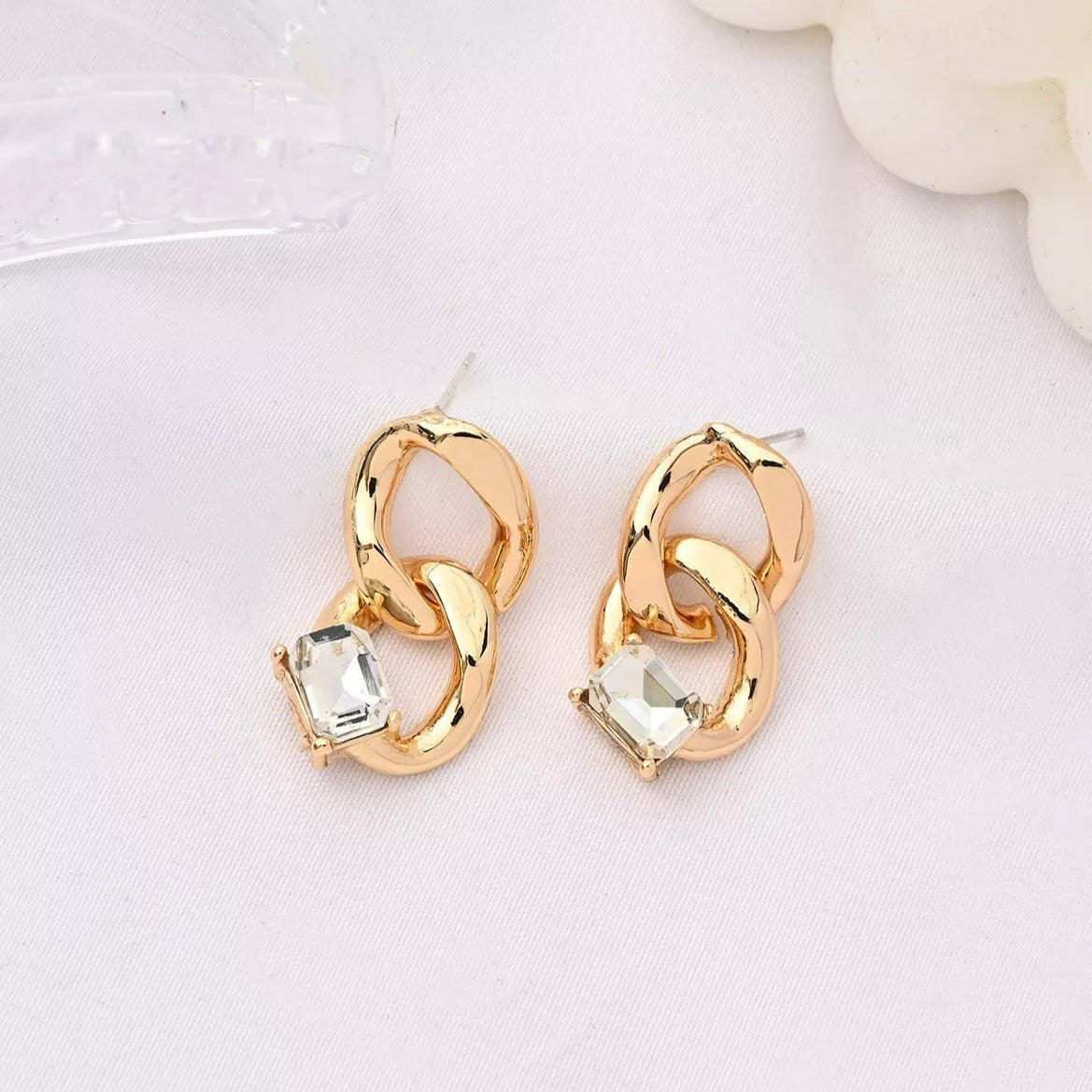 925 Sterling Silver Post Gold Plated Cuban Chain Layered Earring