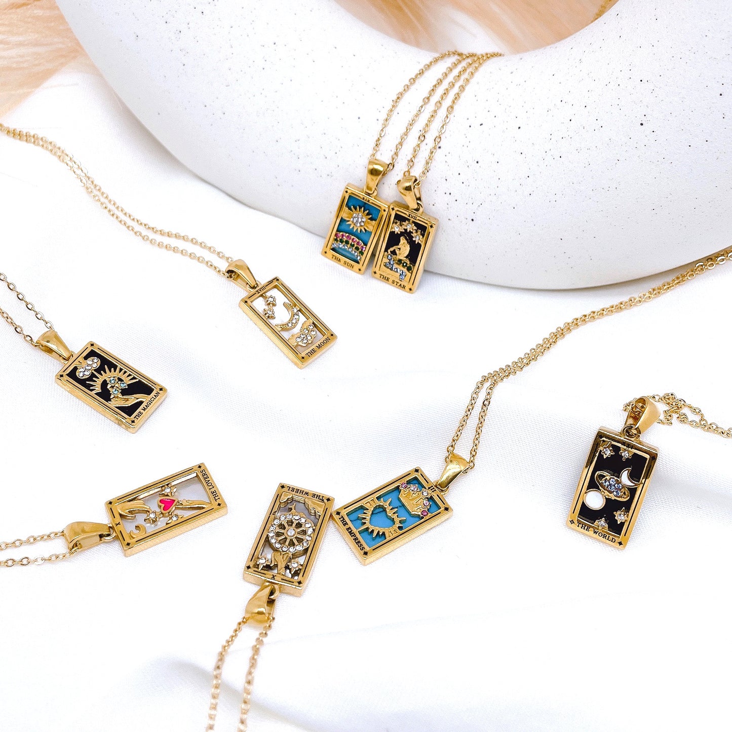 18k Gold Plated 316L Stainless Steel Tarot Cards Pendant Necklace