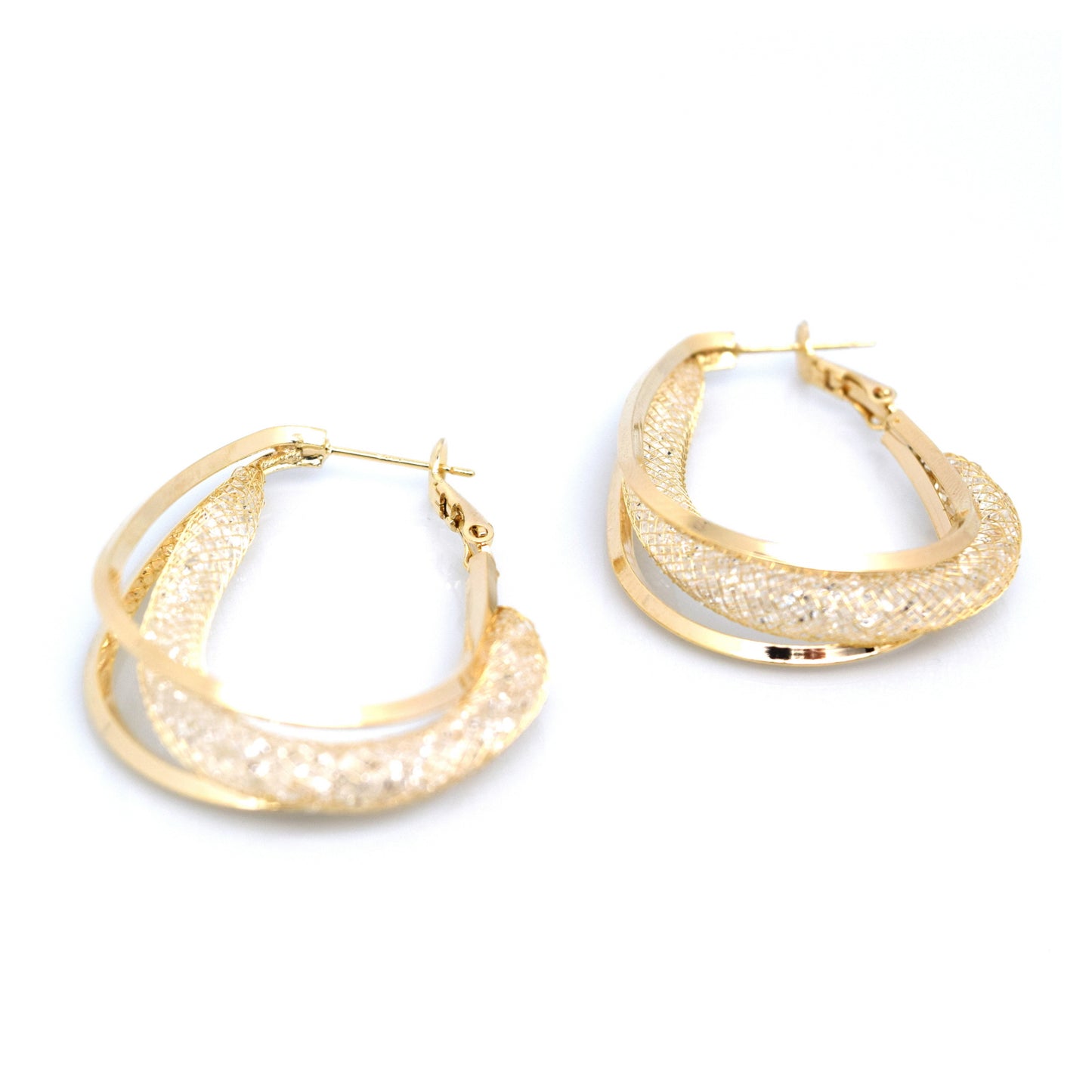 925 Sterling Silver Post 18k Gold Plated Mesh Hoop Earrings