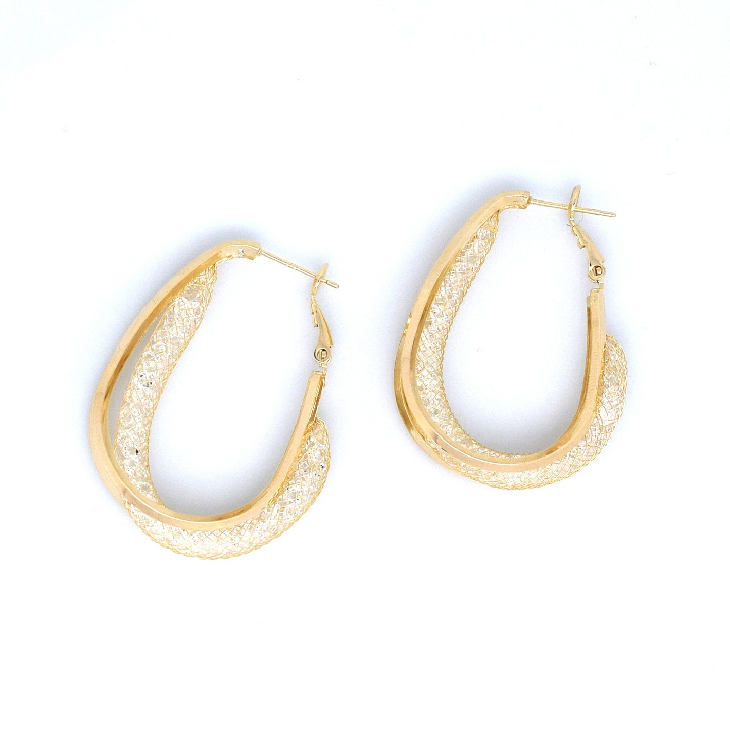 925 Sterling Silver Post 18k Gold Plated Mesh Hoop Earrings