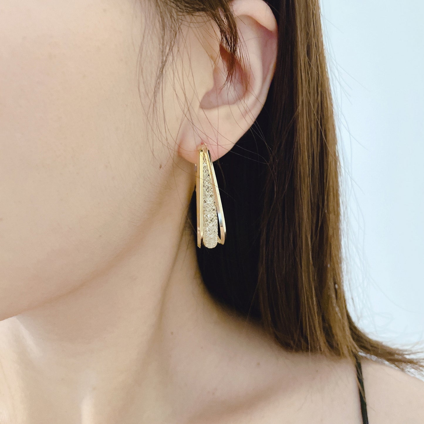 925 Sterling Silver Post 18k Gold Plated Mesh Hoop Earrings