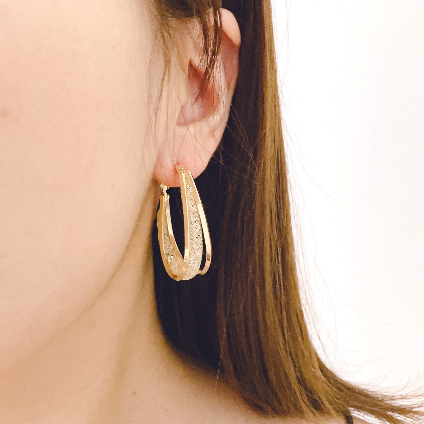 925 Sterling Silver Post 18k Gold Plated Mesh Hoop Earrings