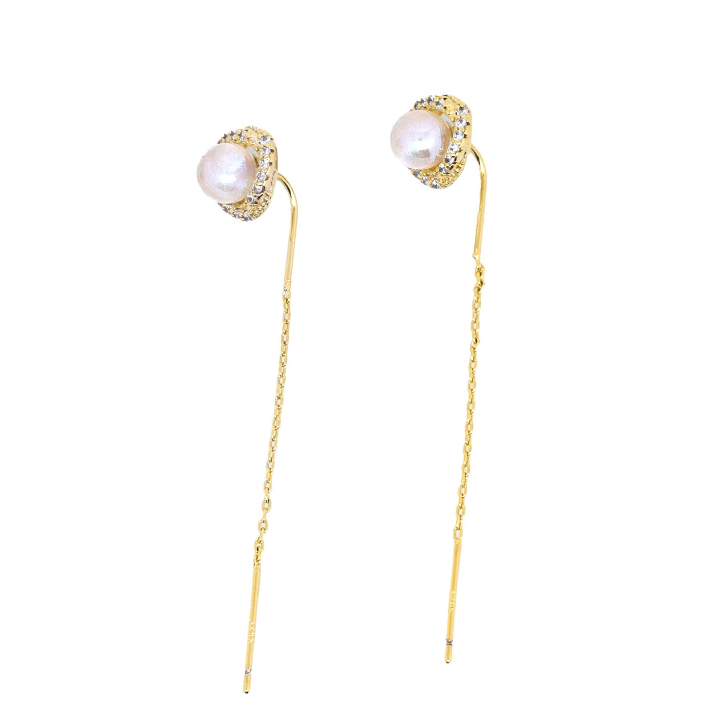 S925 Sterling Silver Post Freshwater Pearl Zircon Wire Earrings