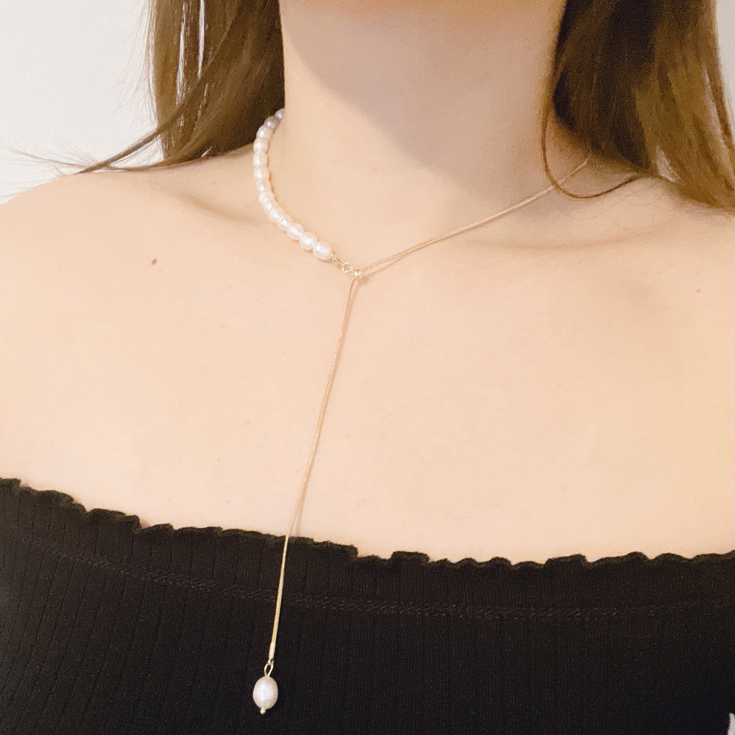 18K Gold Plated Snake Bone Chain Natural Fresh Water Pearl Adjustable Necklace