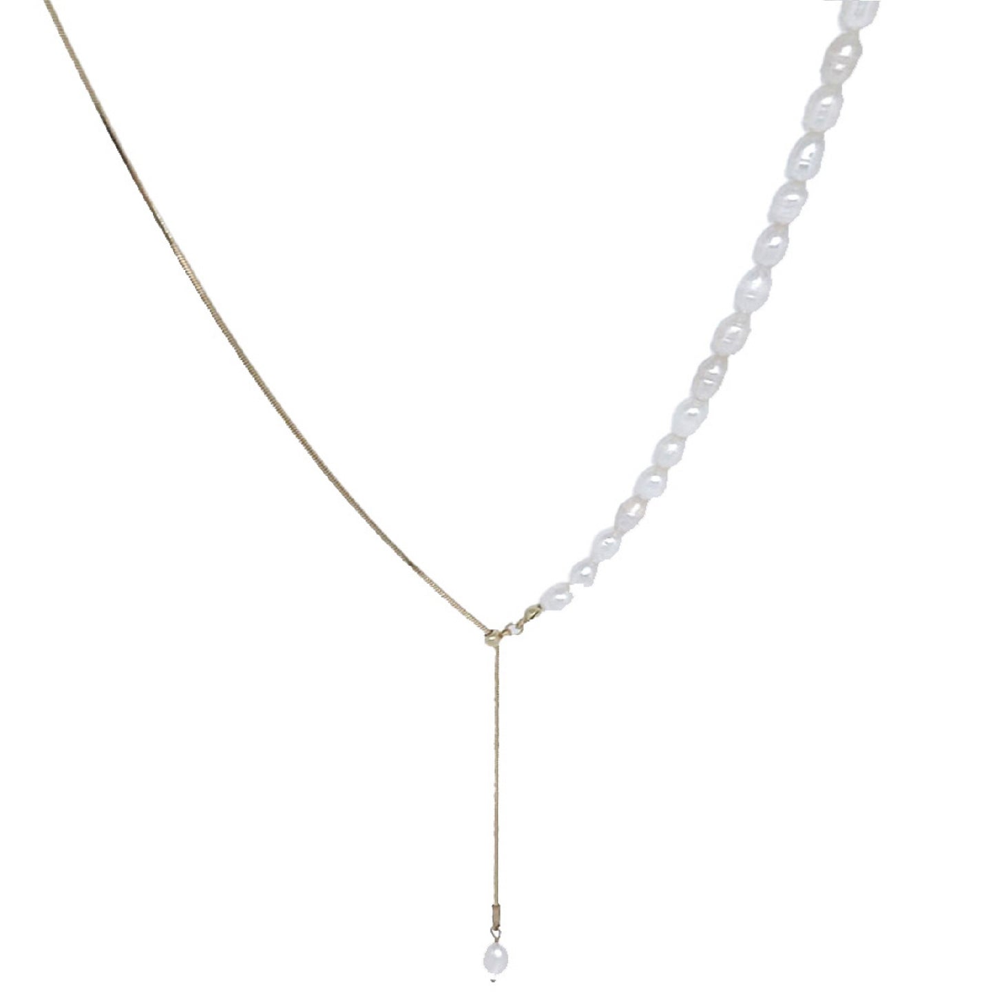 18K Gold Plated Snake Bone Chain Natural Fresh Water Pearl Adjustable Necklace