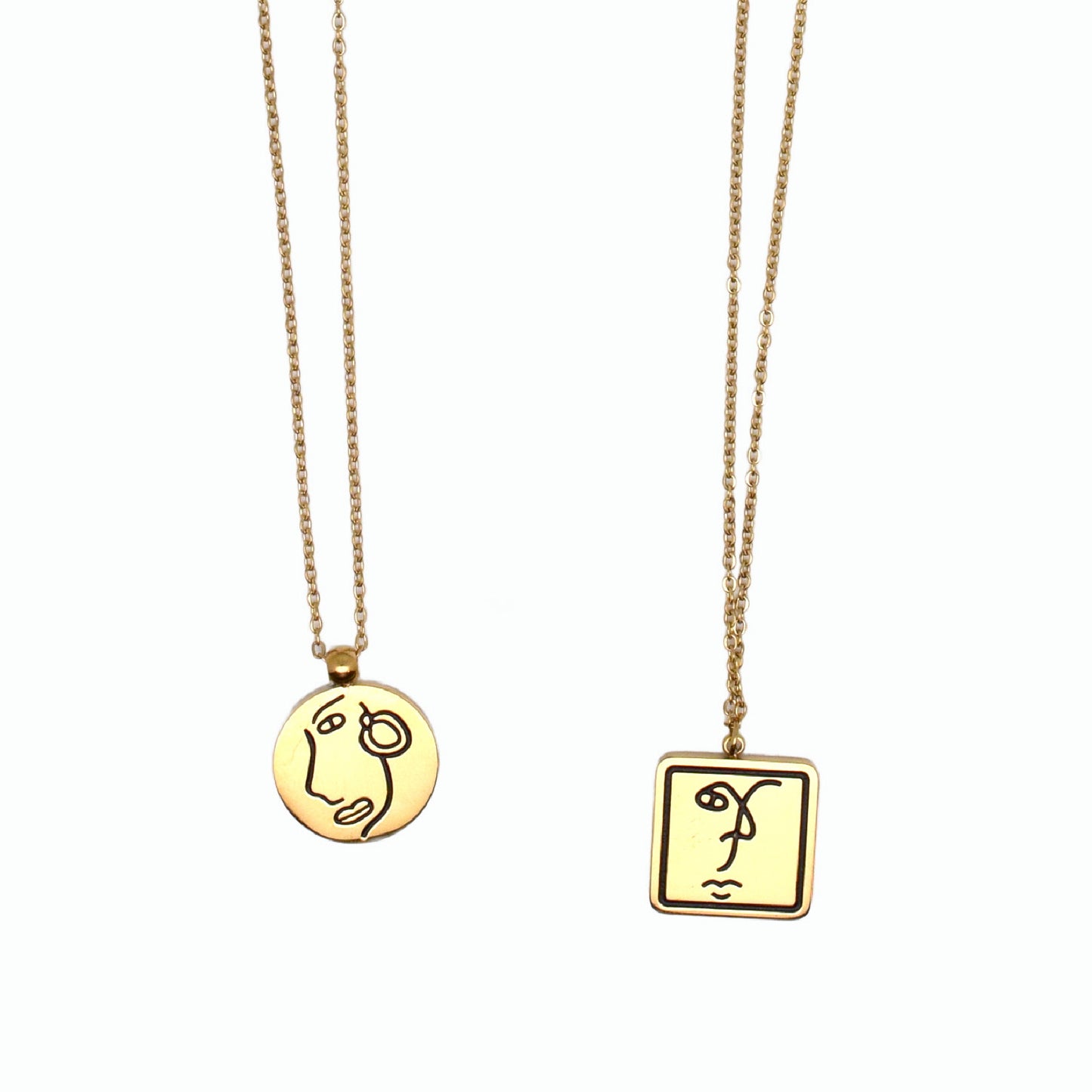 18K Gold Plated Stainless Steel Art Abstract Face Pendant Necklace
