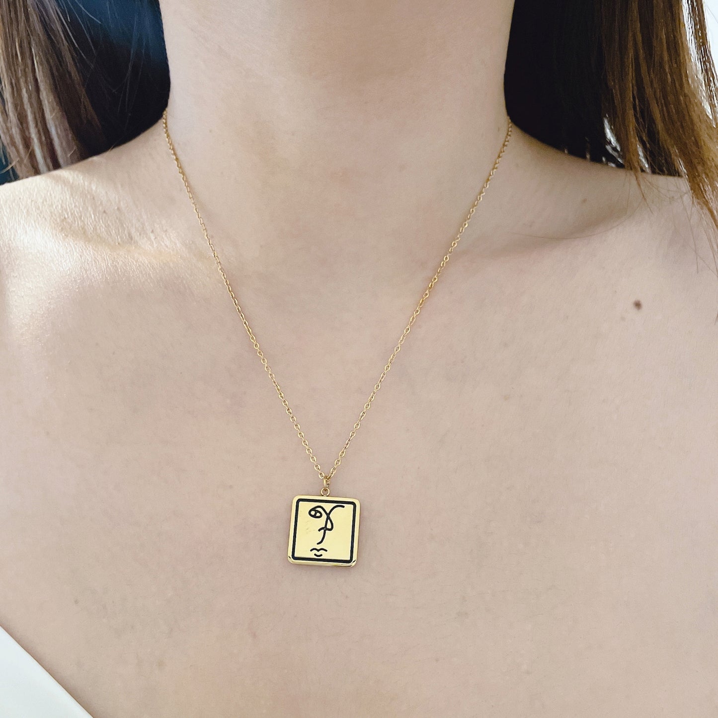 18K Gold Plated Stainless Steel Art Abstract Face Pendant Necklace