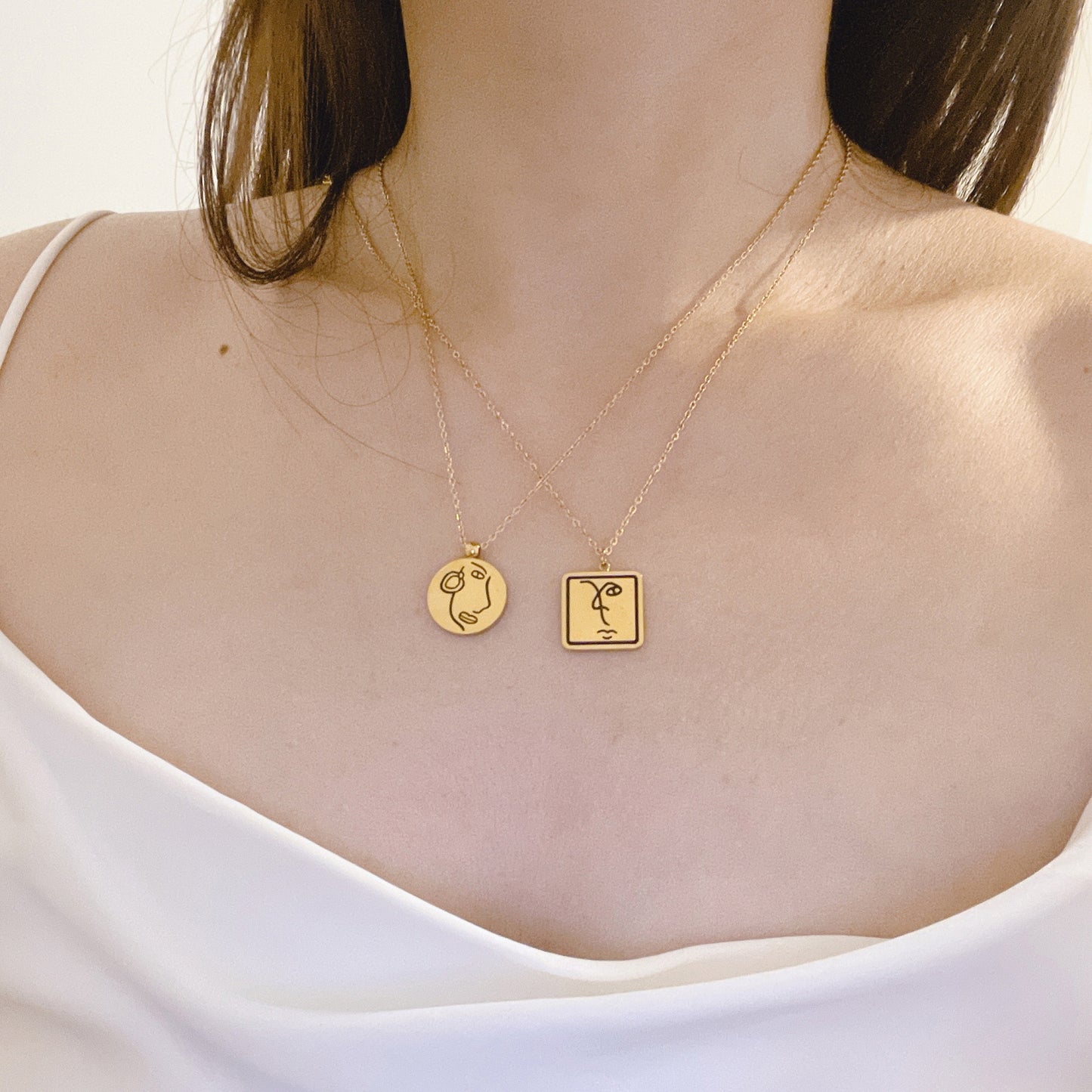18K Gold Plated Stainless Steel Art Abstract Face Pendant Necklace