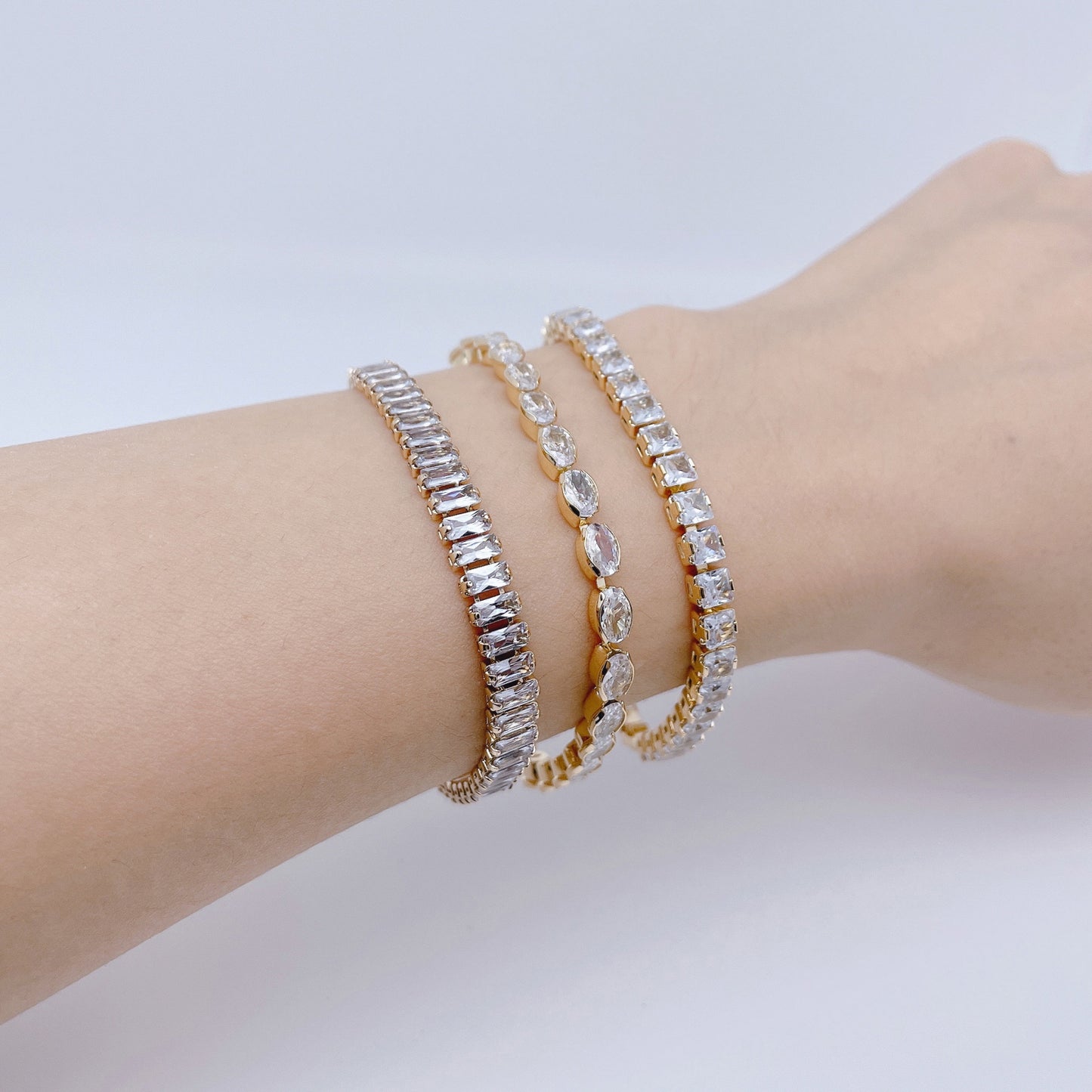 18K Gold Plated Crystal Zircon Cubic Rhinestone Tennis Bracelet