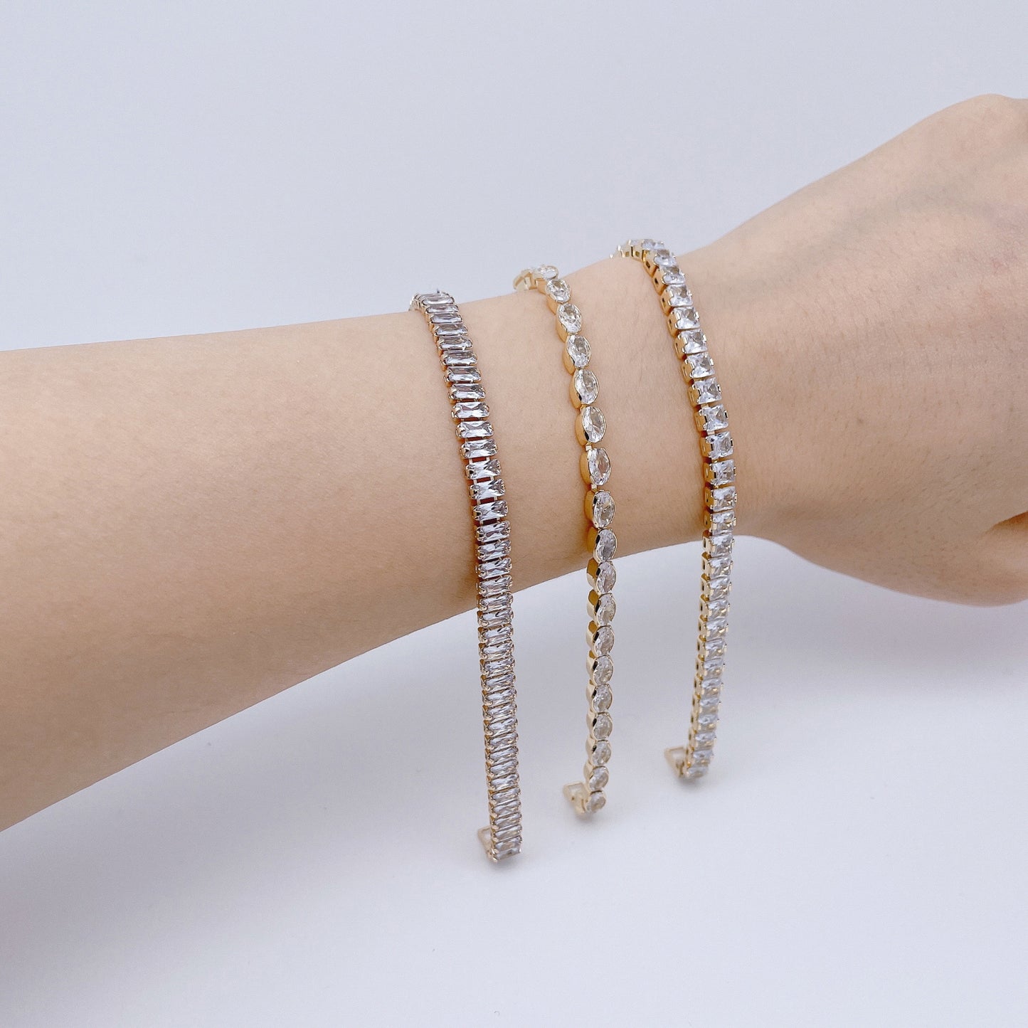 18K Gold Plated Crystal Zircon Cubic Rhinestone Tennis Bracelet