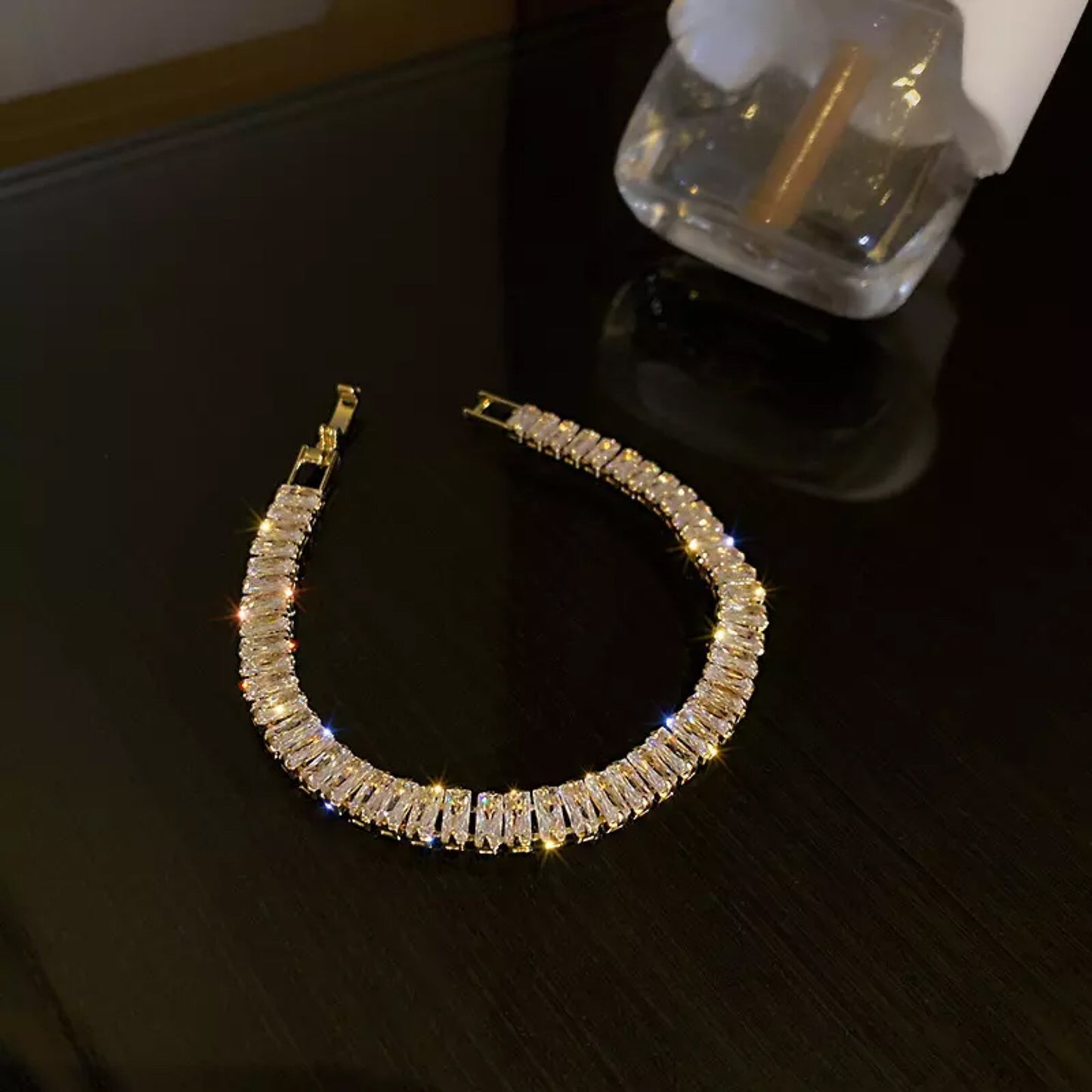 18K Gold Plated Crystal Zircon Cubic Rhinestone Tennis Bracelet