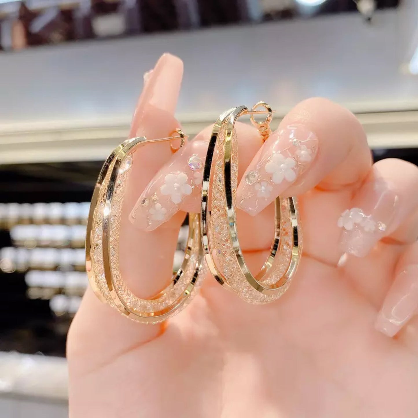 925 Sterling Silver Post 18k Gold Plated Mesh Hoop Earrings