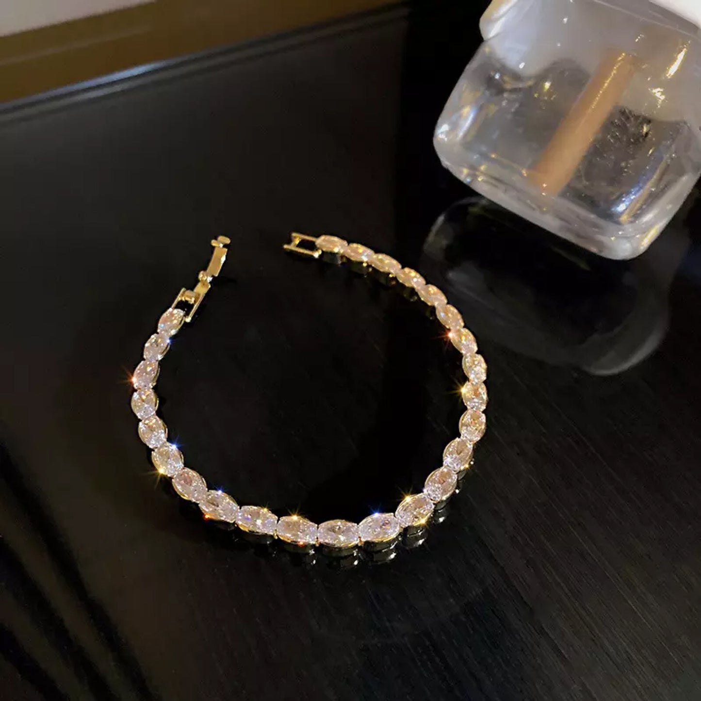 18K Gold Plated Crystal Zircon Cubic Rhinestone Tennis Bracelet