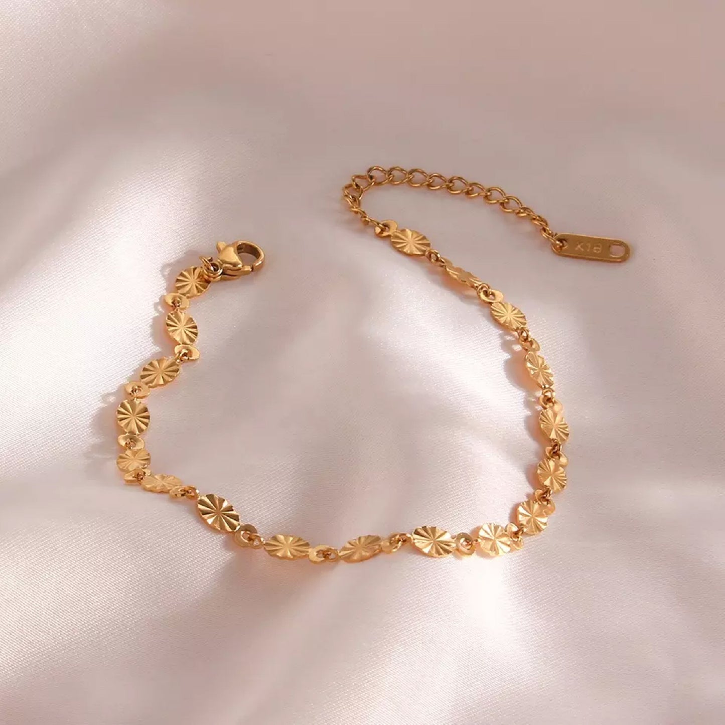 18K Gold Plated 316L Stainless Steel Sunflower Chain Sequins Bracelet