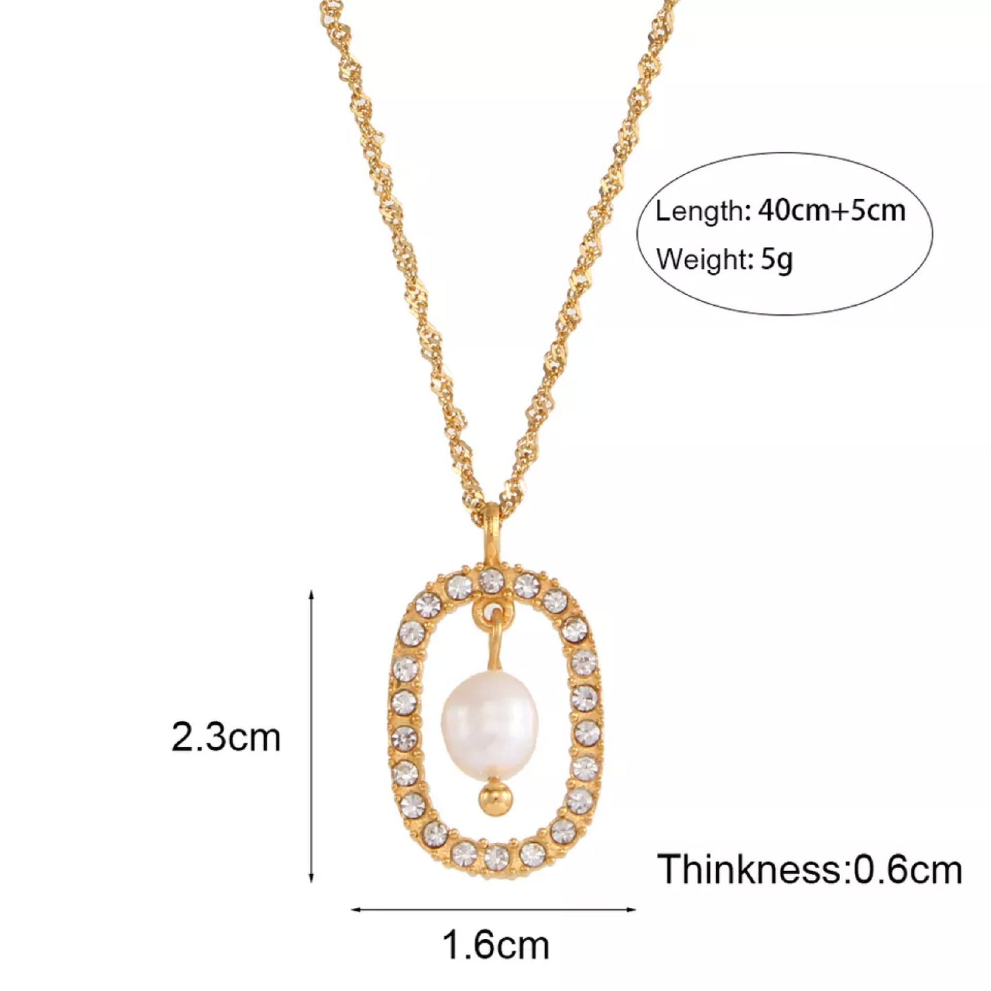 18K Gold Plated 316L Stainless Steel Fresh Water Pearl Pendant Necklace