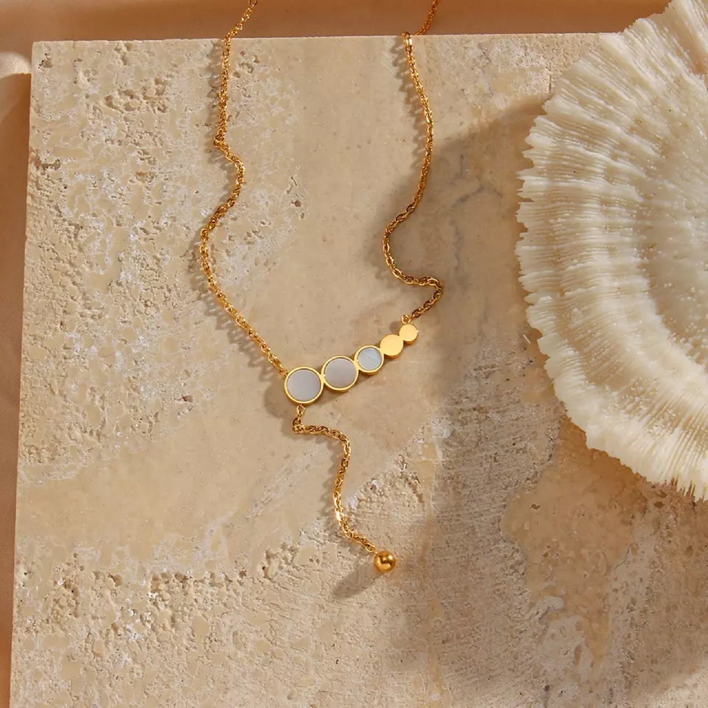 18k Gold Plated Stainless Steel Mother of Pearl Shell Necklace