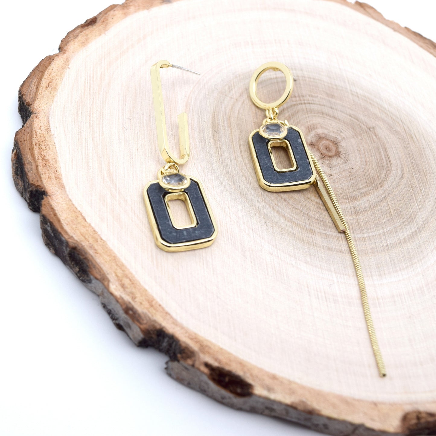 925 Sterling Silver Post Asymmetrical Cut-Out Drop Tassel Dangle Earrings