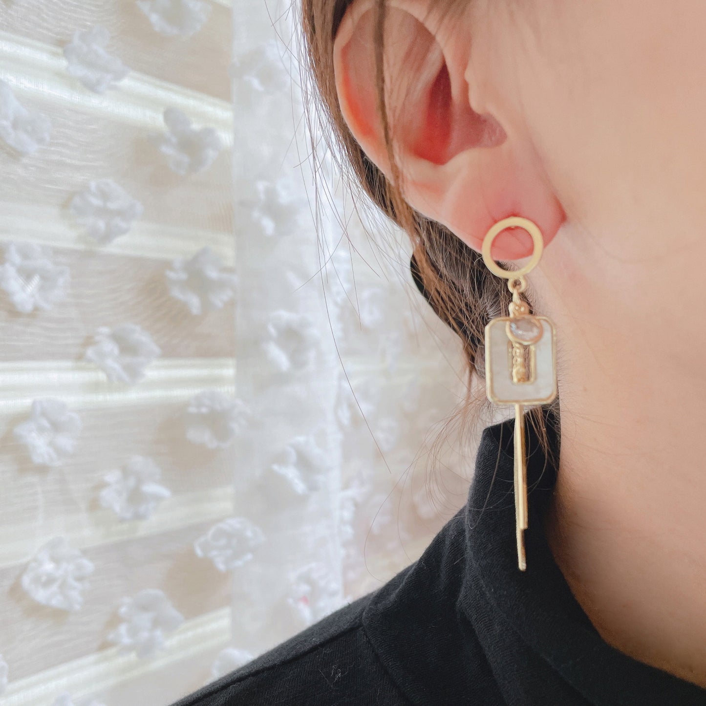 925 Sterling Silver Post Asymmetrical Cut-Out Drop Tassel Dangle Earrings