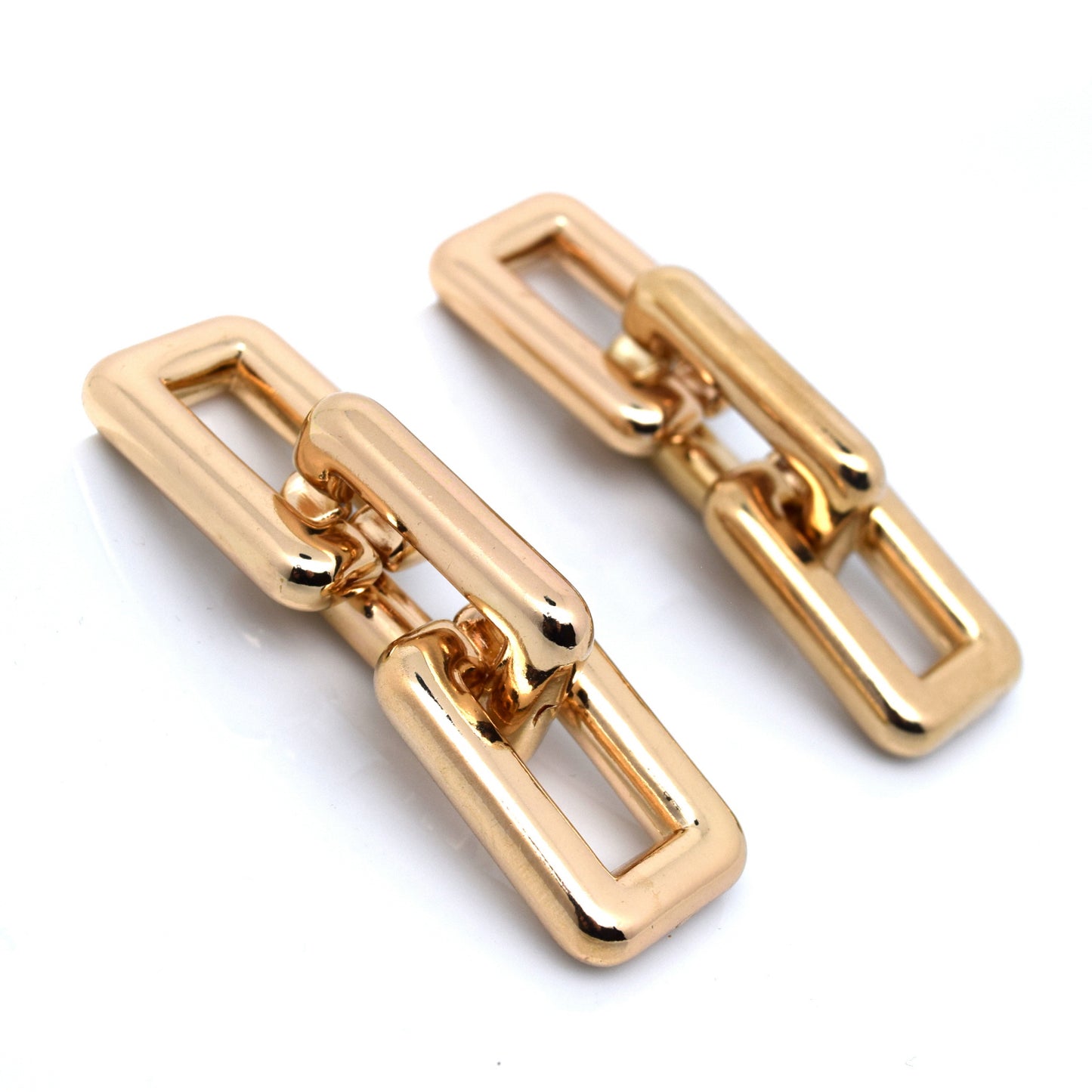18k Gold Plated Chunky Linked Square Chain Drop Dangle Earrings