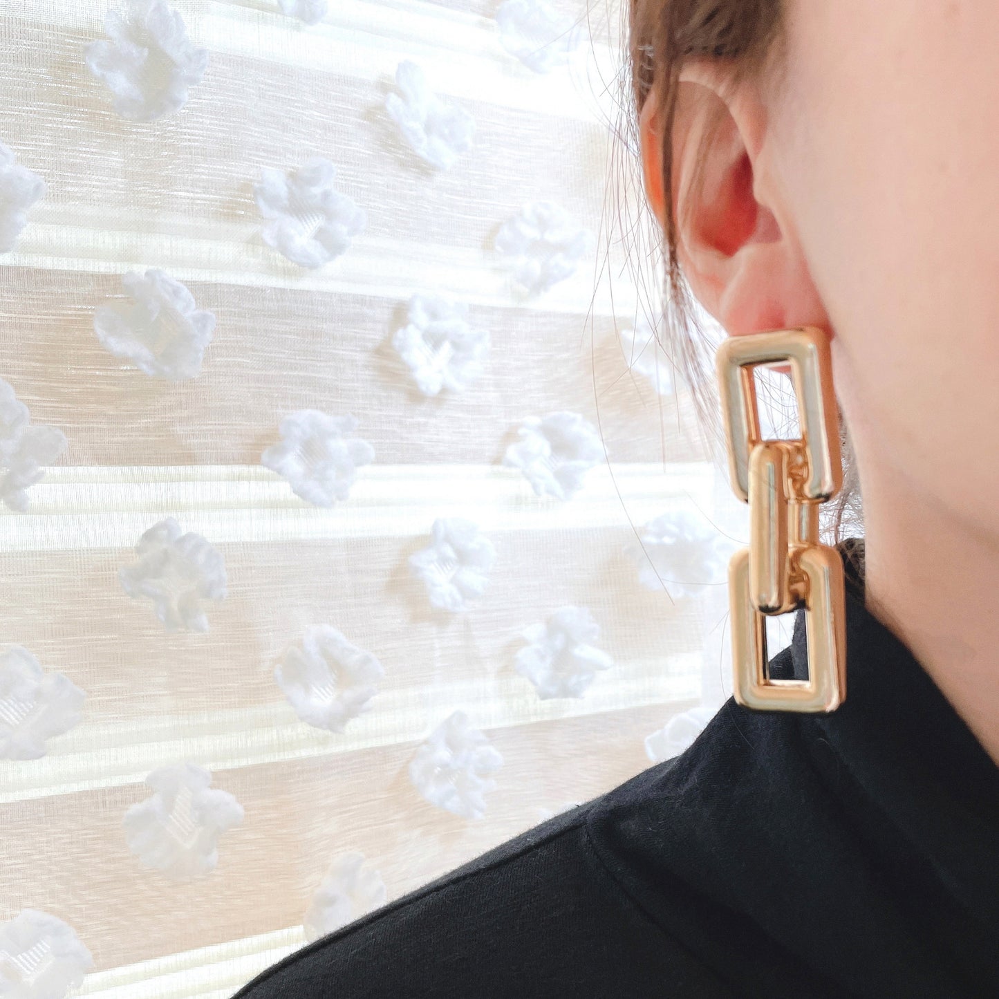 18k Gold Plated Chunky Linked Square Chain Drop Dangle Earrings