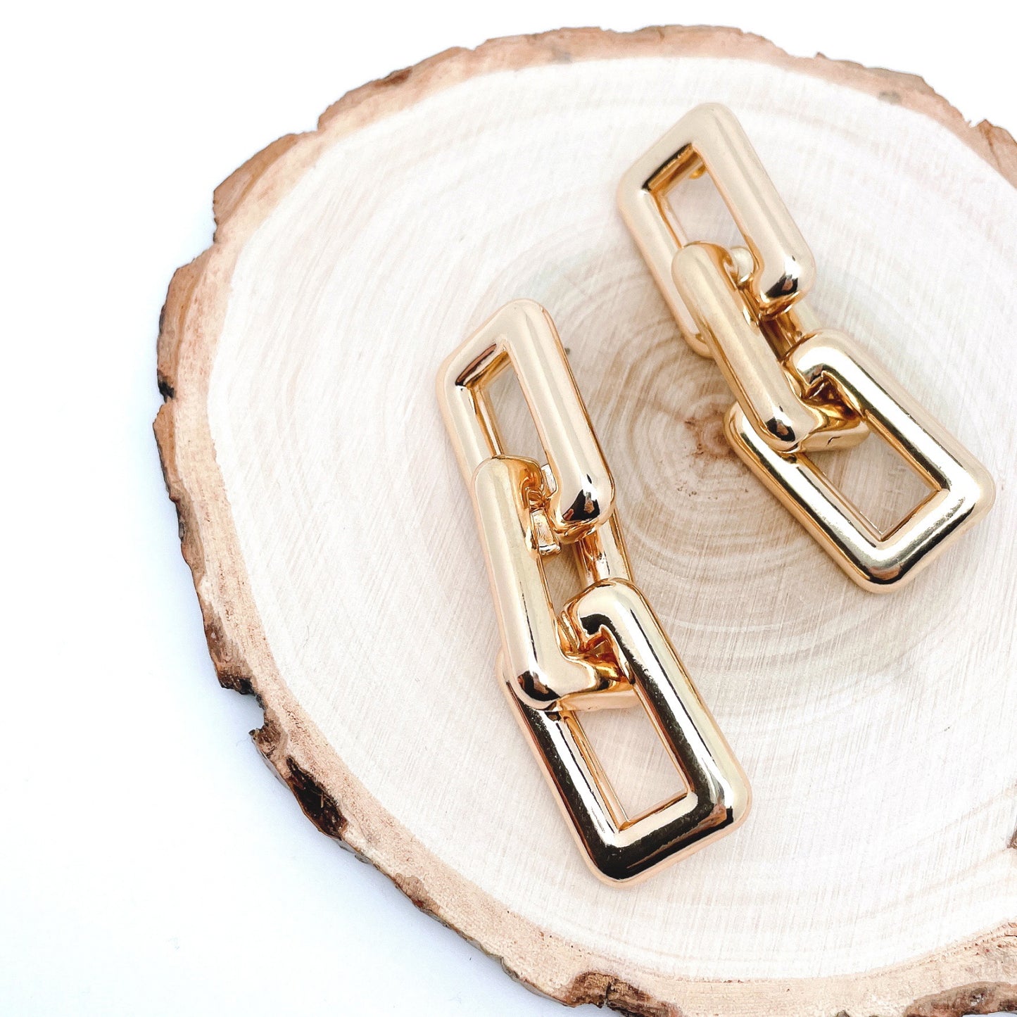 18k Gold Plated Chunky Linked Square Chain Drop Dangle Earrings