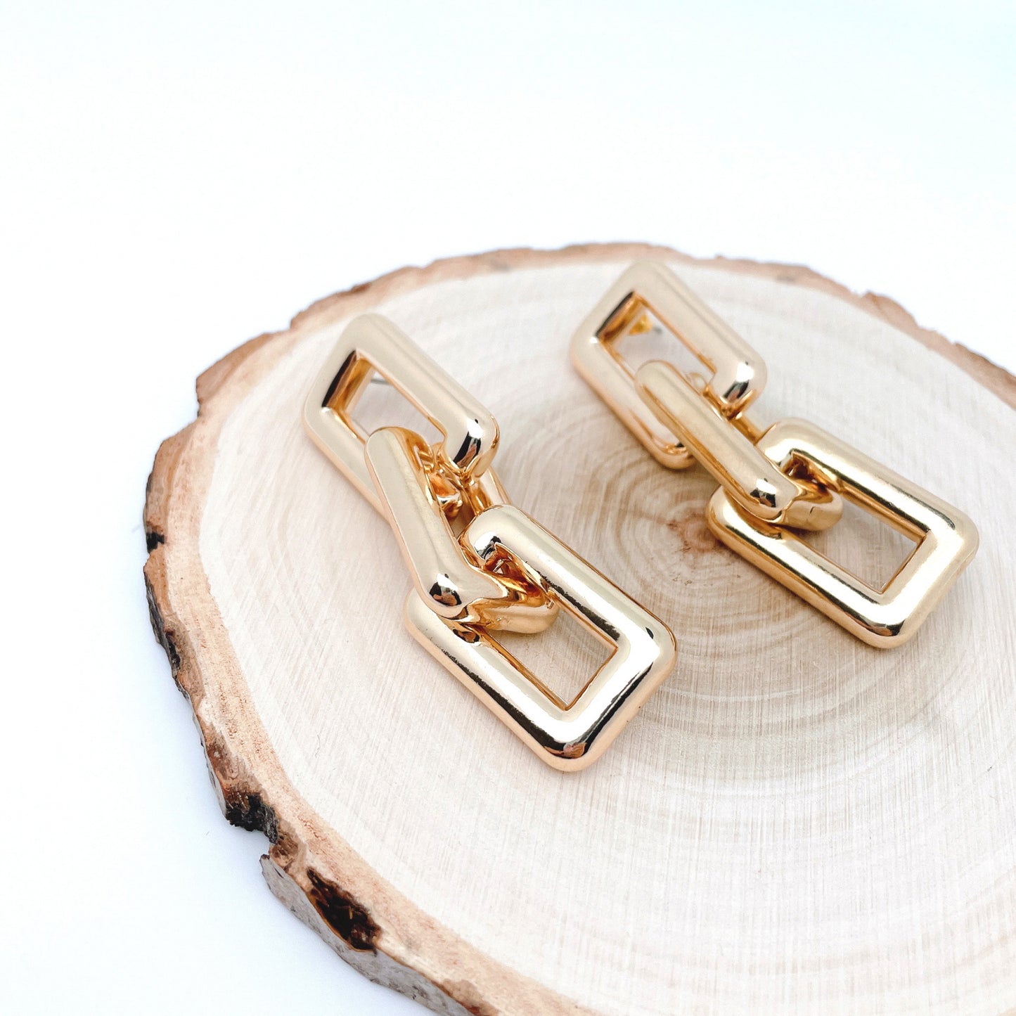 18k Gold Plated Chunky Linked Square Chain Drop Dangle Earrings