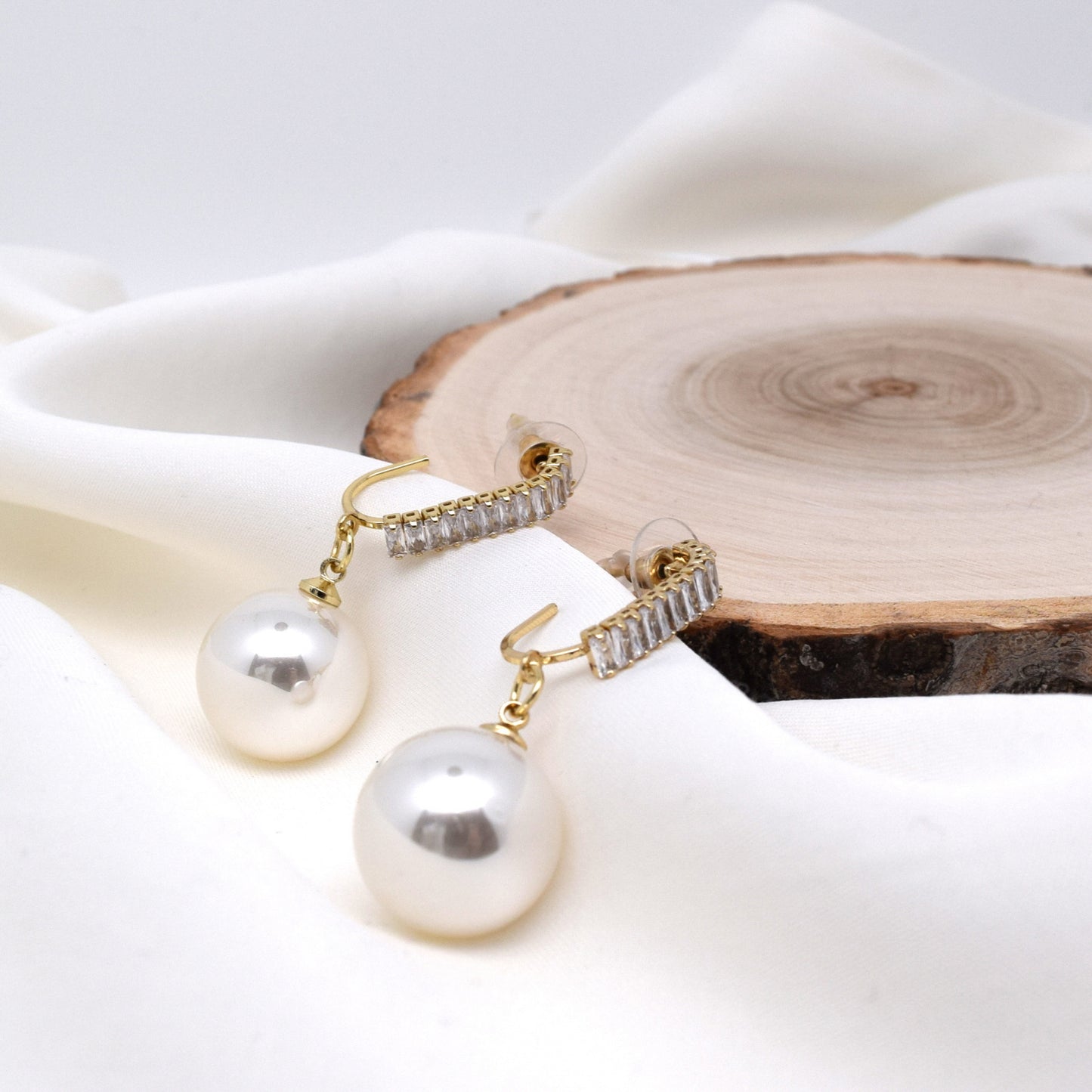 18k Gold Plated Rhinestone Pearl Drop Dangle Earrings