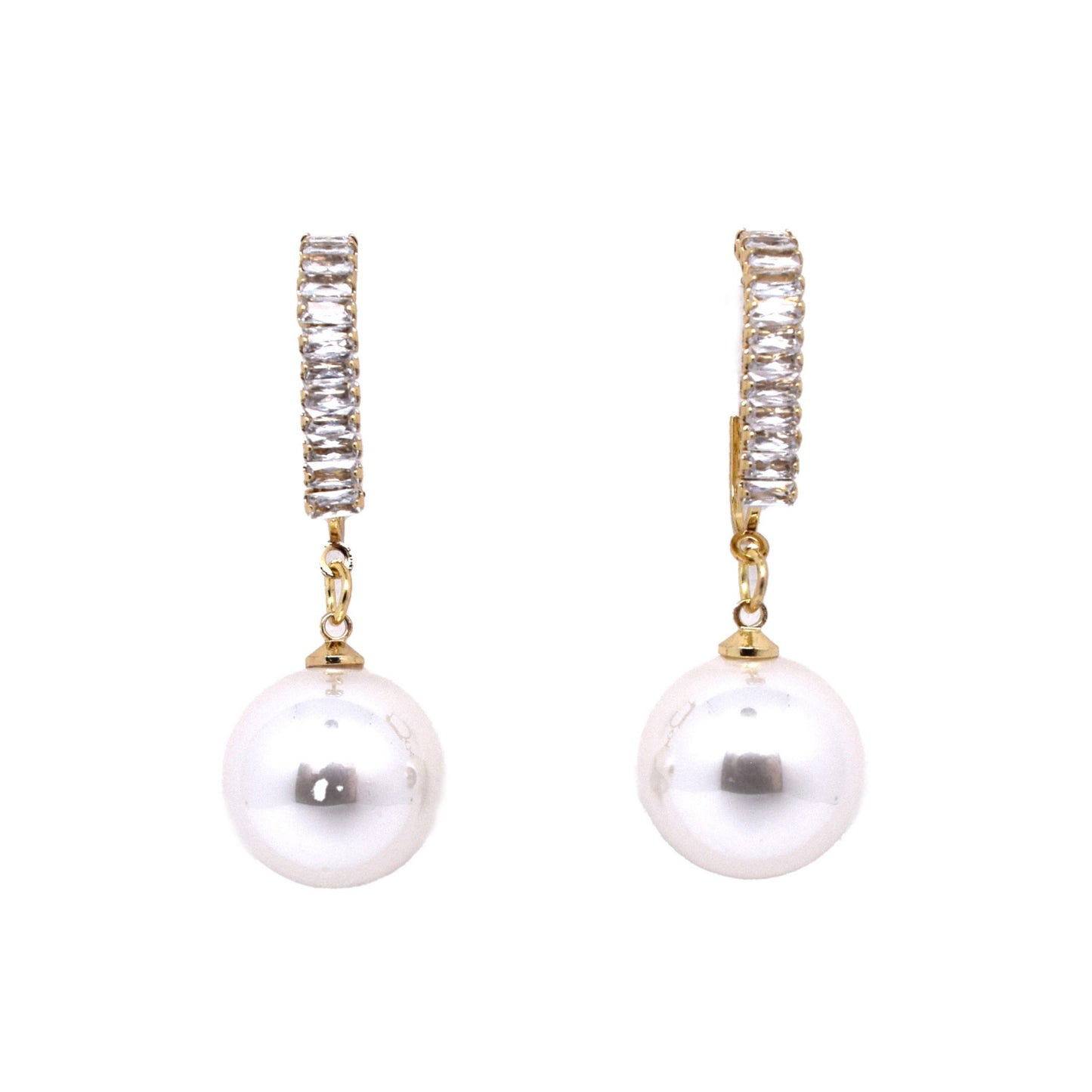 18k Gold Plated Rhinestone Pearl Drop Dangle Earrings