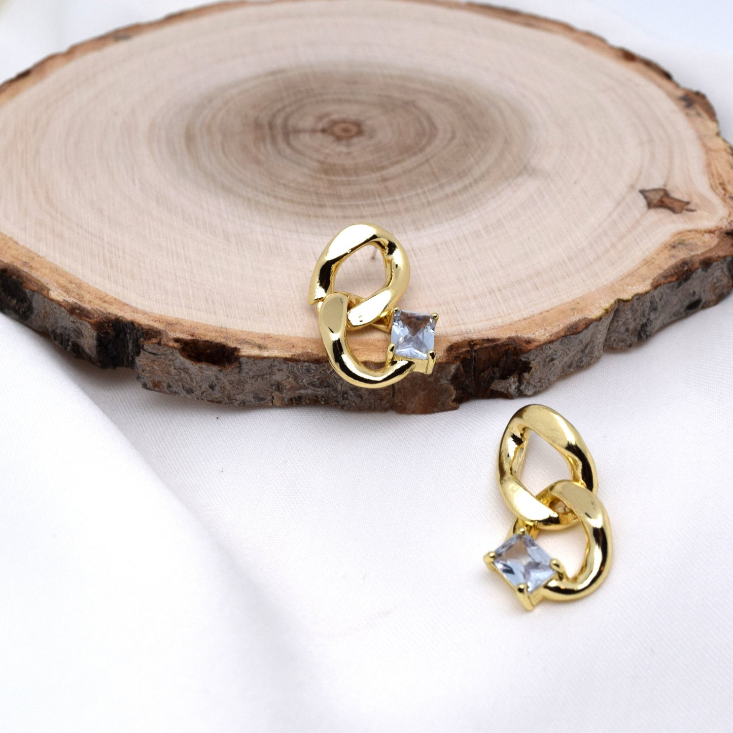 925 Sterling Silver Post Gold Plated Cuban Chain Layered Earring
