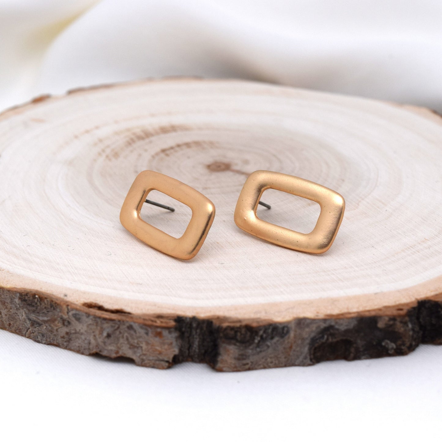 925 Sterling Silver Post Geometric Matte Gold Plated Earrings